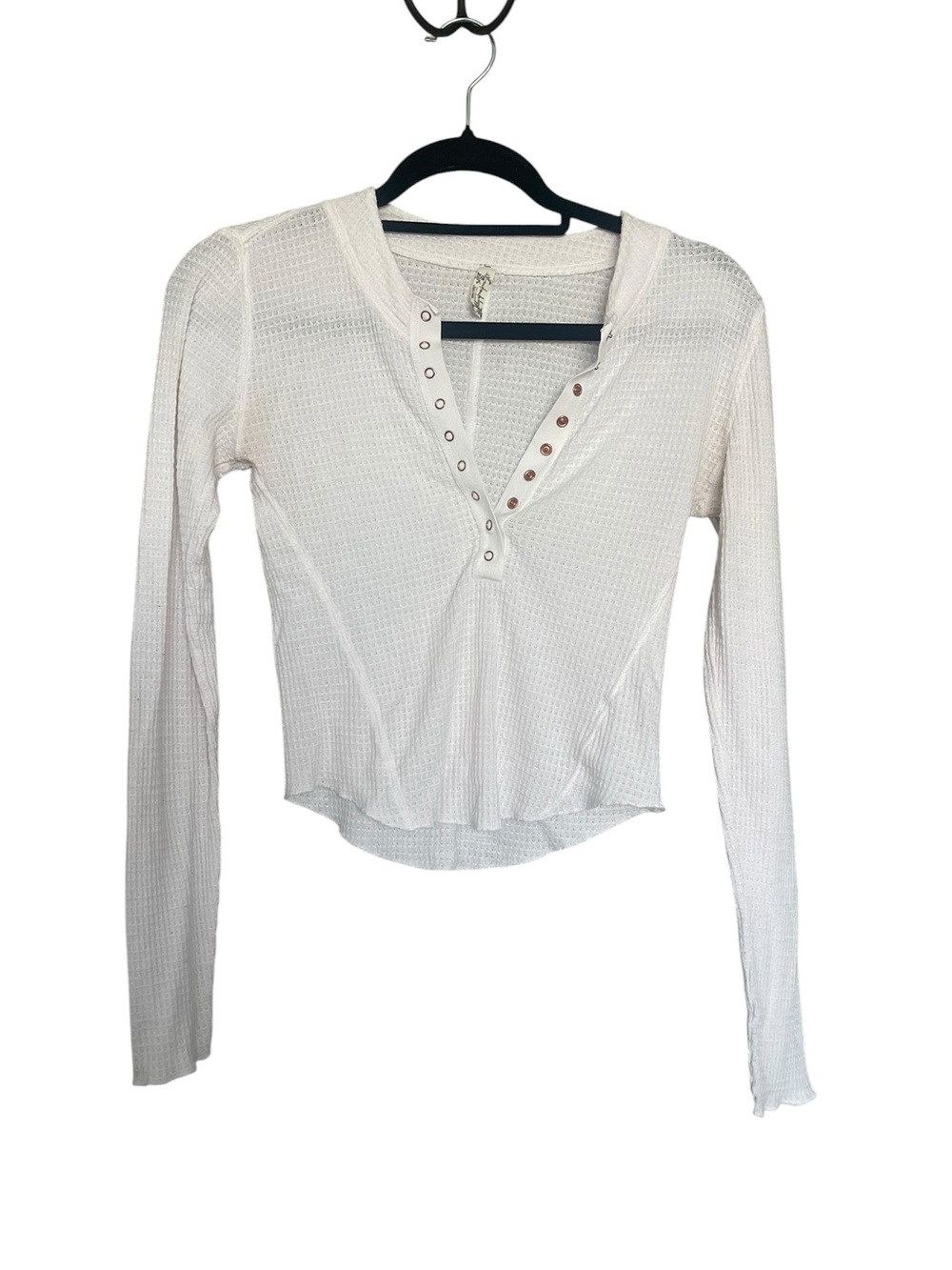 Free People Ivory Waffle Henley Long-Sleeve Top
